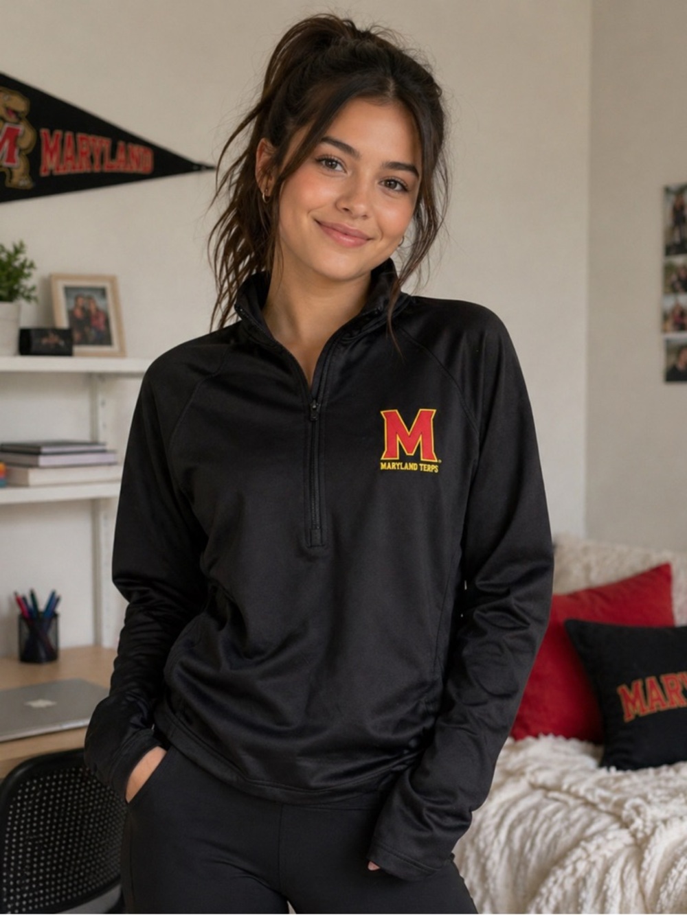 Under Armour Women's NCAA Maryland Terrapins UMD Terps Quarter Zip Pullover L - Picture 1 of 11
